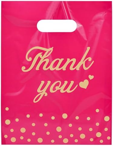 12x15In 100 Pcs Thank You Bags Shopping Bags for Small Business, 2.36Mil Extra Thick Gifts Bag, Plastic Merchandise Bags with Handle for Stores Boutique Clothes, Pink