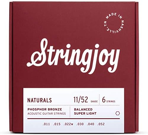 Stringjoy NB1152 Naturals Phosphor Bronze Acoustic Guitar Strings, 11-52 Durable Super light Gauge Acoustic Guitar Strings, Premium Guitar Strings Acoustic 6 String Set for Clear Tones
