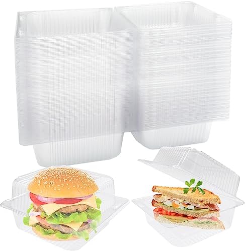 OJYUDD 200 Pack Clear Plastic Square Hinged Food Container,Disposable To Go Containers with Clear Lids,Take Out Square Clamshell Food Boxes for Dessert,Cakes,Cookies,Pasta,Sandwiches