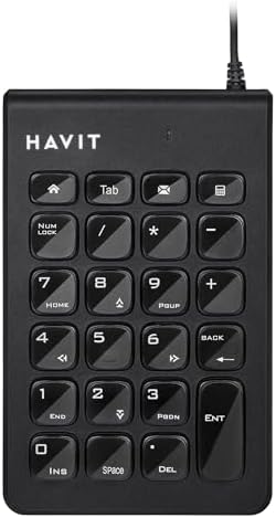 havit Number Pad, USB Numpad for Laptop Desktop Computer, Wired 23 Keys Numeric Keypad with Calculator for Accountants