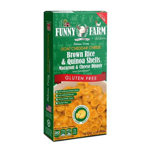 Funny Farm A2 Milk Gluten Free Macaroni and Cheese | Brown Rice & Quinoa Pasta with Cheddar Cheese Flavor - Goat Cheese Mac and Cheese Dinner Bundle | A2 Goat Milk Cheese Powder Base with Gluten-Free Noodles - Goats Milk Based Cheddar Cheese