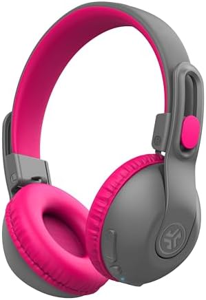 JLab JBuddies Studio 2 Wireless +Wired On-Ear Kids Headphones, Grey/Pink, 65+ Hour Battery Life, Volume Safe, Volume Limiter, Folding, Adjustable, Noise Isolation, with Mic