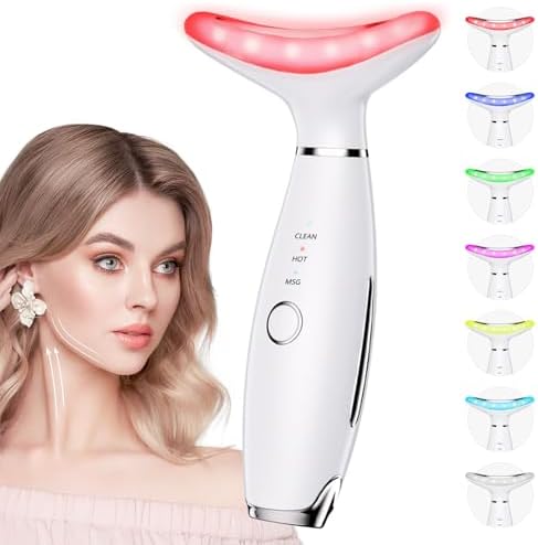 7 Color Galvanic Machines - Red Light Therapy for Face and Neck, Face Massager Tool for Wrinkles, Double Chin, Vibrating Facial Massager with Thermals, White