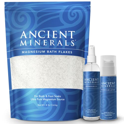 Ancient Minerals Magnesium Bath Flakes - Magnesium Oil Spray and Magnesium Lotion - High-Absorption Efficiency for Relaxation, Wellness & Muscle Relief