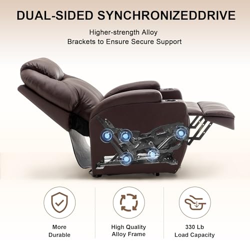 Electric Recliner with Massage and Heating, Power Lift Recliner Chair for Elderly and Adults, Modern Reclining Chair with Remote Control, Cup Holder, and Faux Leather Upholstery