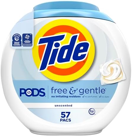 Tide PODS Free & Gentle Laundry Detergent Soap Pacs, 57 Count, Tide PODS Laundry Detergent
