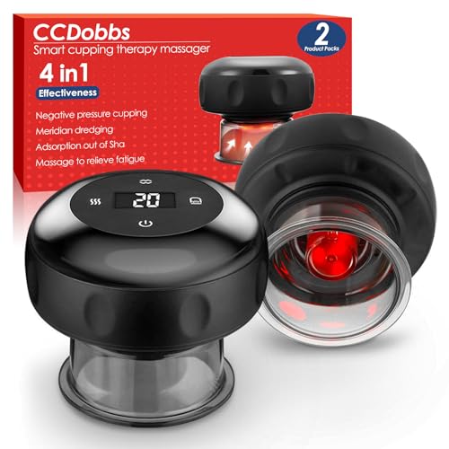 CCDobbs 2 PCS Smart Cupping Therapy Massager Set,4 in 1 Electric Cupping Massager Device,Smart Cupper Relieves Muscle Soreness,Improves Blood Circulation and Speeds Up Recovery After Exercise (Black)