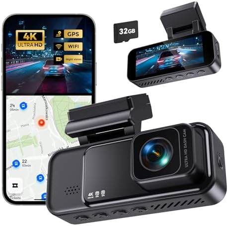 Dash Cam 4K Front, Built-in WiFi GPS Dash Camera for Cars, 3.2" IPS Screen Dashcam with App Control, Free 32G Card, 170°Wide Angle, 24H ParkingMode, WDR, Night Vision, G-Sensor