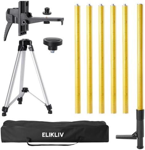 Elikliv 13.8 FT laser level pole, bracket support pole of 1/4''-20 and 5/8''-11 thread adapter,adjustable level pole with tripod uesd by contractor & DIYer for construction site, DIY home design