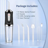 Water-Flosser-Cordless-Teeth-Cleaner MAKJUNS Water Dental Flosser with 3 Modes 4 Jets Rechargeable IPX7 Waterproof Dental Oral Irrigator for Travel Home Braces(Luxury Black)