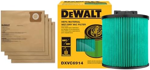 DEWALT Shop Vac Filters Bundle with 4PACK DXVA19-4101 Dust Bags