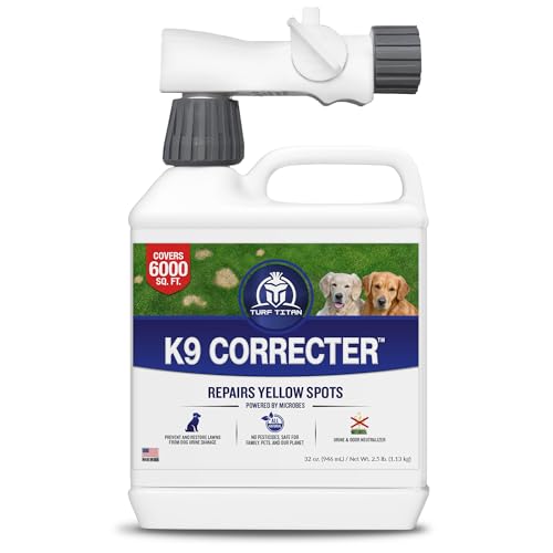 Turf Titan K9 Correcter w/Hose End– Dog Urine Neutralizer for Lawn (32 oz) – Urine Neutralizer For Dogs to Revive your Lawn – Lawn Care Solution for Green, Odor-Free Lawn – Covers Up to 6,000 Sq Ft
