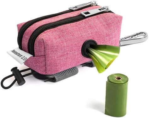 Dog Poop Bag Holder for Leashes - Dog Poop Bag Dispenser and Treat Holder with 2 Waterproof Pouches for Pet Waste Bags and Walking Accessories + 1 Free Roll - Leashrr 2.0 (Pink)