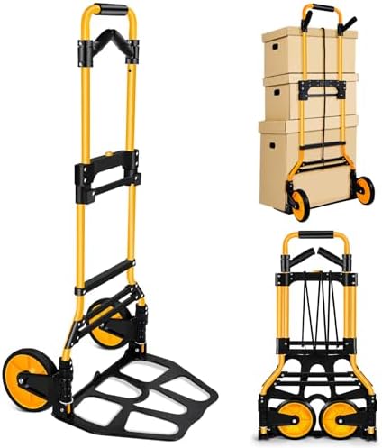 350 LB Capacity Upgraded Folding Hand Truck Dolly,Portable Extended Dolly Cart with Aluminum Wheel Frame and Rubber Wheels for Moving,Shopping,Travel,Office Use