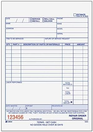 Adams Repair Order Book, 3-Part Carbonless, White/White/White, 5-9/16 x 8-7/16 Inches, 50 Sets (T5084)