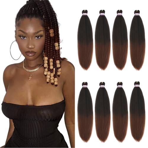 Pre Stretched Braiding Hair 12 Inch 8 Packs Professional Soft Yaki braiding Hair For Braids Hot Water Setting Synthetic Crochet Hair Extensions (12 Inch (Pack of 8), 1b/30)