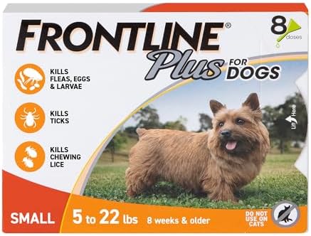 FRONTLINE Plus for Dogs Flea and Tick Treatment (Small Dog, 5-22 lbs.) 8 Doses (Orange Box)