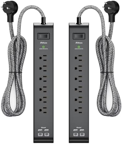 2 Pack Surge Protector Power Strip with 6 Outlets 4 USB Ports 5-Foot Long Heavy-Duty Braided Extension Cords Flat Plug 900 Joules 15A Circuit Breaker Wall Mount for Home Office ETL Listed