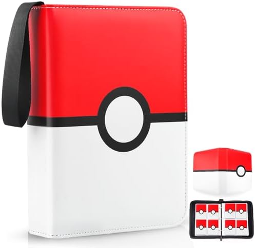 Card Binder 4 Pocket, Trading Card Holder Fits 400 Cards With 50 Removable Sleeves, Portable Collection Card Ablum, Game Card Case book With Zipper for Gift, Red