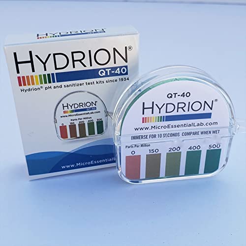 Micro Essential Labs Hydrion QT-40 Quaternary Sanitizer Test Tape 15 feet Roll Quat Color Chart 0-500 ppm Range