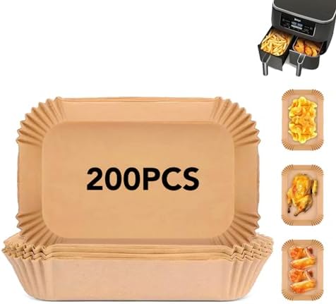 Ninja Air Fryer Liners Disposable,Natural air fryer parchment for Ninja Airfryer,Non-Stick Air Fryer Liners,Baking, Roasting, Frying, Microwave, Oven (200, Rectangle dual liners)