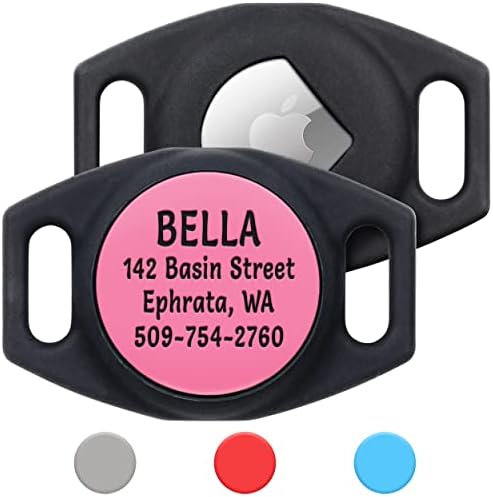 GoTags Engraved Airtag Dog Collar Holder, Personalized Airtag Case for Pet Collar, Up to 4 Lines of Custom Text, Airtag Slide On Tag for GPS Dog Tracker, Track Dogs with iPhone (Personalized)