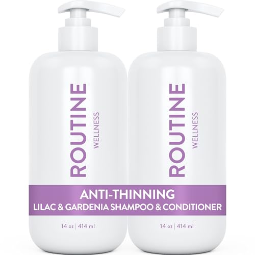 Routine Wellness Anti-Thinning Shampoo and Conditioner Set for Thinning Hair - Biotin DHT Blocker Women & Men - Color Safe Shampoo for Hair Loss & Healthier Growth - Lilac & Gardenia (Pack of 2)