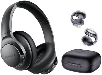 Soundcore Anker Life Q20 Hybrid Active Noise Cancelling Headphones, with C30i Open-Ear Earbuds, Wireless Over Ear Bluetooth Headphones, 60H Playtime, Hi-Res Audio, Deep Bass, Memory Foam Ear Cups