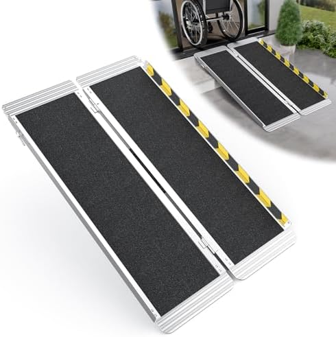 4 Feet Portable Wheelchair Ramp, 600 LBS Capacity Folding Aluminum Threshold Ramp with Anti-Slip Surface, Mobility Access Handicap Ramp for Home Steps, Doorway, Stairs, Doorways, Scooter