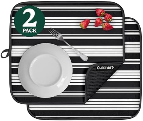 Cuisinart Dish Drying Mats for Kitchen Counter - (2) 16" x 18" Ultra Absorbent Kitchen Dish Drying Mat - Mesh Backing, Foldable, Machine Washable, Fast Drying Dish Mat (Solid Stripes)