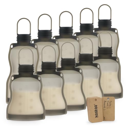 haakaa Silicone Breast Milk Storage Bag Set (8.8 oz & 4.4 oz) - Reusable Freezer Bag for Breastfeeding Moms - Baby Food Yummy Pouch - Breast Pump Bag - BPA Free -Leakproof -10 PK