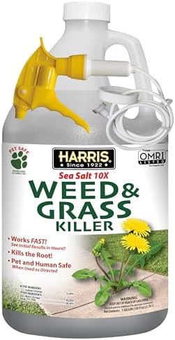 Harris 10X Sea Salt & Vinegar Weed and Grass Killer, Pet Safe, Kills to The Root with Spray Trigger, 128oz