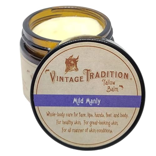 Vintage Tradition Beef Tallow All Purpose Balm – Healing, Hydrating Men’s Skin Care Salve Replaces Body Lotion, Hand Cream, More – Essential Oil, Olive Oil, and Grass-Fed Tallow, 2 fl. oz.