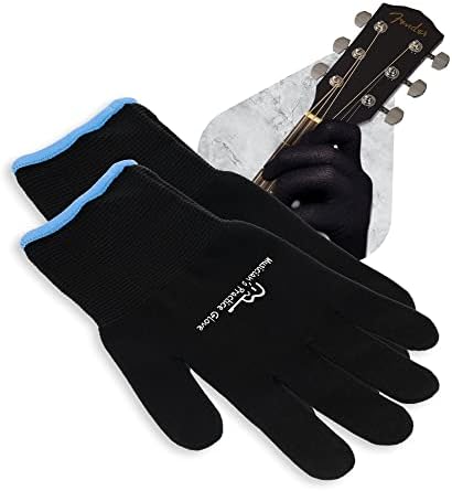 Musician's Practice Glove - 2-Pack Guitar Gloves for Men and Women, Fingertip Protectors for Playing String Instruments, Hand Issues and More, Nylon Thin Gloves for Indoor/Outdoor Gigs, XL, Black