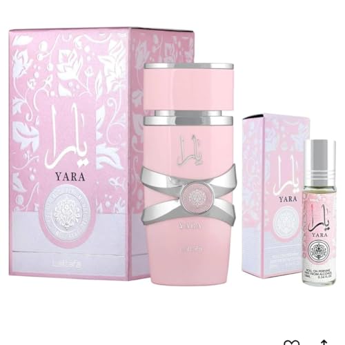 Lattafa Yara EDP 3.4 Fl Oz + Yara Perfume Oil 0.34 Fl Oz Bundle