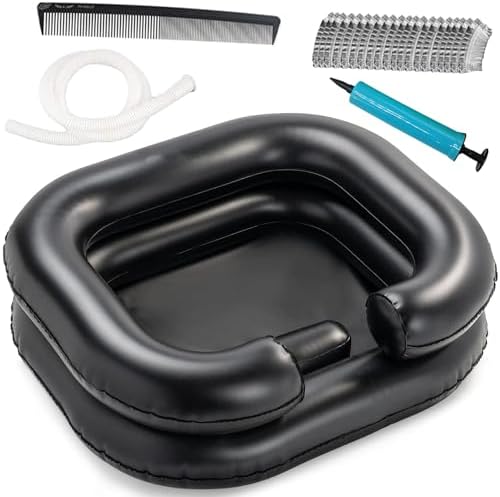 Inflatable Shampoo Basin - Portable Hair Washing Bowl/Tub for Bedridden, Disabled,Injured, Elderly, Hair Washtub for Dreadlocks and at Home Sink Washing (Black)
