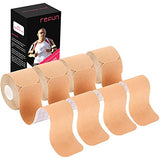 REFUN Kinesiology Tape Precut (4 Rolls Pack), Elastic Therapeutic Sports Tape for Knee Shoulder and Elbow, Pain Relief, Waterproof, Latex Free, 2" x 16.5 feet Per Roll, 20 Precut 10 Inch Strips Beige