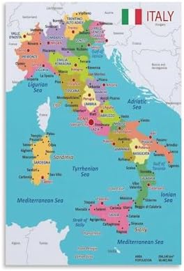 DISPOPRO Italy Map Poster with Major Cities And Regions, Art Print Poster Canvas Poster Wall Art Decor Print Picture Paintings for Living Room Bedroom Art Decoration 08x12inch(20x30cm)