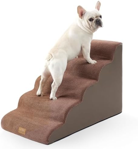 Wide Dog Stairs for Large Dogs 19.7" Width, Dog Step for Small Dog, Puppy or Cat, Medium Pet Ramp for High Bed or Car, High Density Foam Ladder, 19.7x33x22.4 in, Stable, 5 Step, Brown