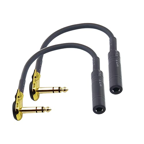 Right Angle 6.35 mm Male to 6.35 Female Adapter Gold Plated ¼ inch ts to ts Pancake Type Connectors Cable for Speaker Patch Guitar (TRS Male to TRS Female) 1