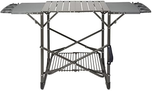 Cuisinart Take Along Grill Stand, Lightweight Portable Folding Table with Side Tables, Cup Holders, Tool Hooks and Storage Shelf, Collapsible Table, No Assembly Required for BBQs and Camping