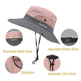 Women's Summer Sun-Hat Ponytail - Outdoor UV-Protection Mesh Wide Brim Foldable Hat with Ponytail Hole (Pink)