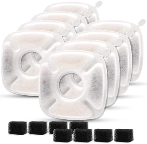 16Pcs Pet Fountain Filters Replacement Compatible with 95Oz/2.8L Dog Water Fountain, Cat Water Fountain Filters(8 Carbon Filters+8 Sponge Filters)