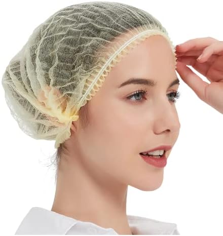 ProtectX 100-Pack Yellow Disposable Hair Nets, Elastic Head Cover, Bouffant Caps, Sanitation Head Cover for Food Service, Spa Men & Women - 21 inch