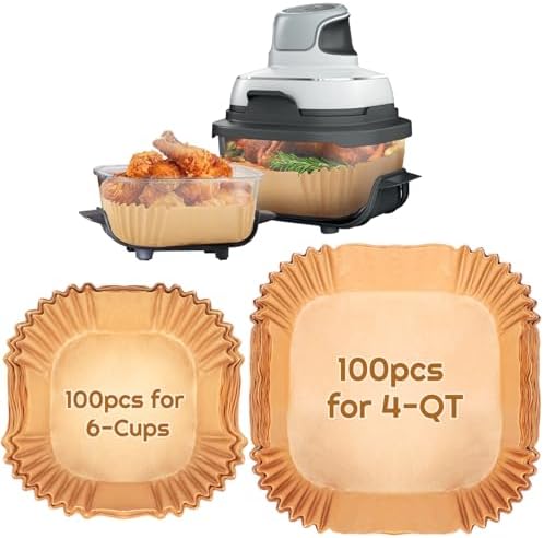 YQL 200PCS Air Fryer Disposable Paper Liners for Ninja Crispi FN101, 100pcs for 4-QT & 100pcs for 6-Cups Containers, Non-Stick, Oil-Proof Air Fryer Accessories, Unbleached Parchment Paper