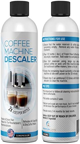 Descaling Solution for Coffee & Espresso Machines - 2 Bottle Pack (4 Uses) - Universally Compatible Descaler Cleaner for Keurig, Breville, Nespresso, Delonghi & All Single Use or Drip Machines