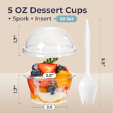 Fit Meal Prep [50 Pack] 5 oz Clear Plastic Dessert Cups with Dome Lids and Sporks, Disposable Parfait Cups with Lids, Fruits Cups No Hole, Party Containers for Yogurt, Ice Cream, Snacks, Pudding