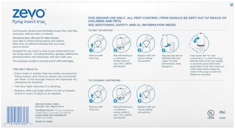 Zevo Flying Insect Trap, Fly Trap, Fruit Fly Trap (2 Plug-in Bases + 6 Refill Cartridges)