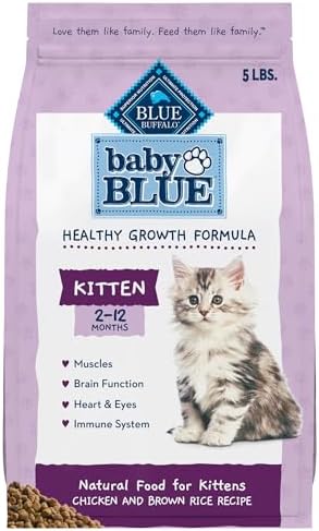 Blue Buffalo Baby Blue Natural Dry Food for Kittens, Healthy Growth Formula with DHA, Chicken and Brown Rice Recipe, 5-lb. Bag