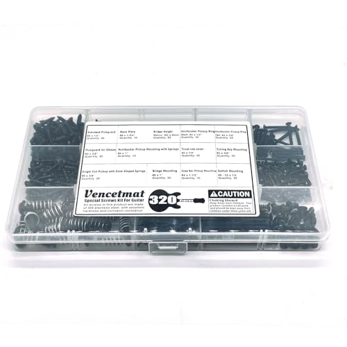 Guitar Screws Kit,304 Stainless Steel, #2#3#4#6#8 fit Fender & Gibson Pickguard, for Neck Plate Tuning Humbucker SingleCoil Pickup TrussRod Cover Bridge Selector Switch (Stainless Steel Black Coated)